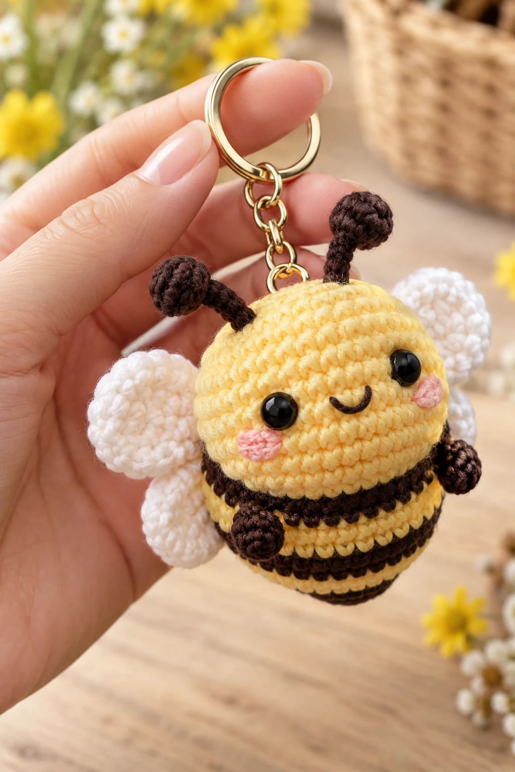 Kawaii Crochet Bee Keychain — crochet toy keychain style outfit