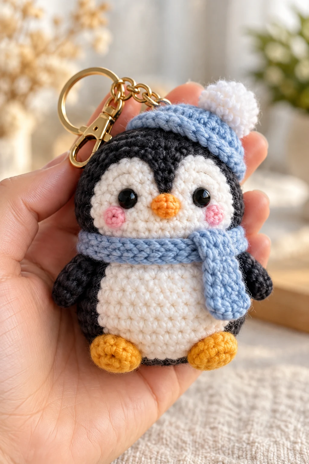 Mini Crochet Penguin Keychain — crochet toy keychain style outfit
