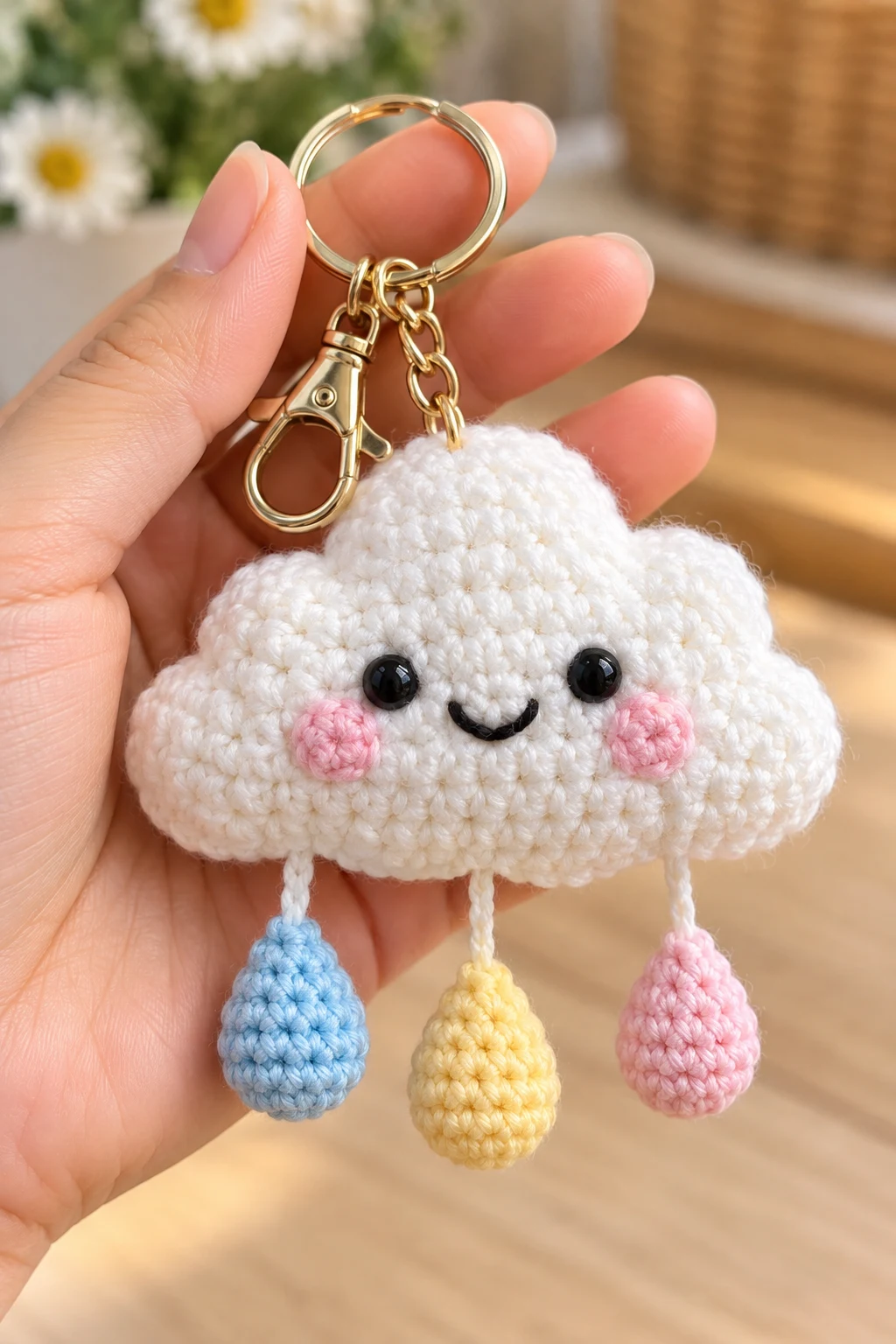 Smiling Crochet Cloud Keychain — crochet toy keychain style outfit