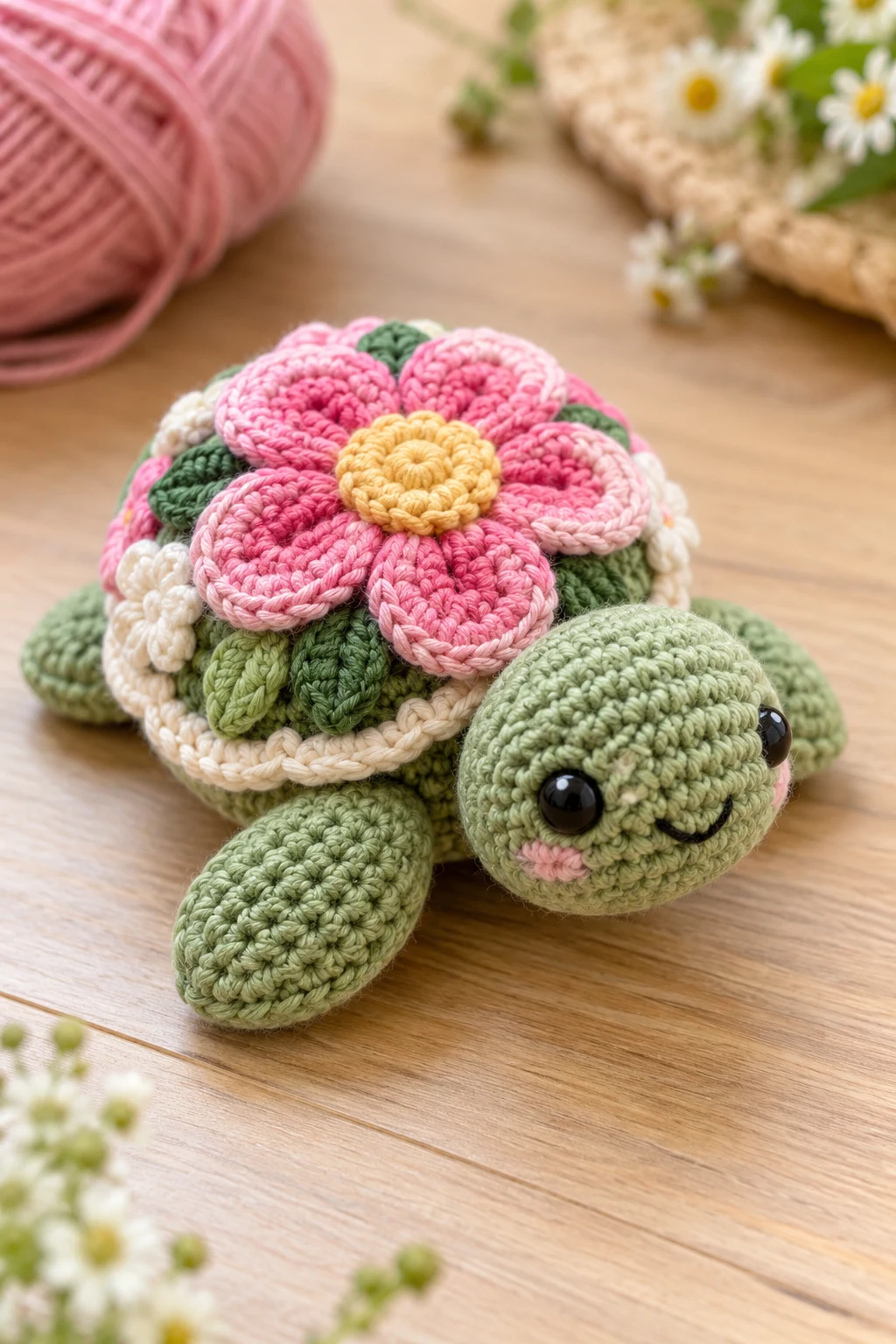 Crochet Turtle With a Flower Shell — crochet turtle