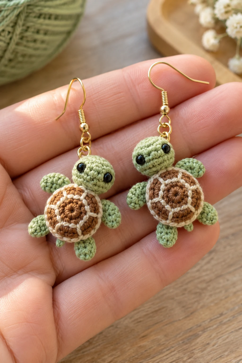 Tiny Crochet Turtle Earrings — crochet turtle