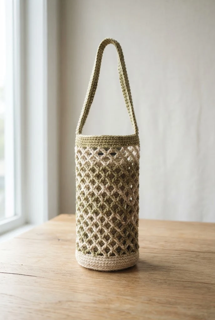 Diamond Mesh Festival Drink Carrier — crochet water bottle bag style outfit