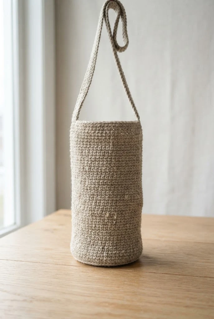 Rustic Linen Stitch Water Bottle Sling — crochet water bottle bag style outfit