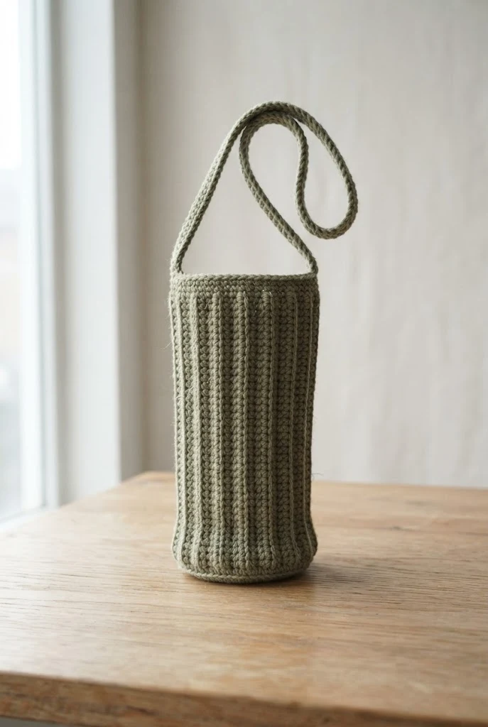 Sage Green Ribbed Hydration Pouch — crochet water bottle bag style outfit
