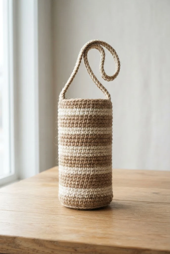 Chunky Jute and Cotton Water Bottle Purse — crochet water bottle bag style outfit