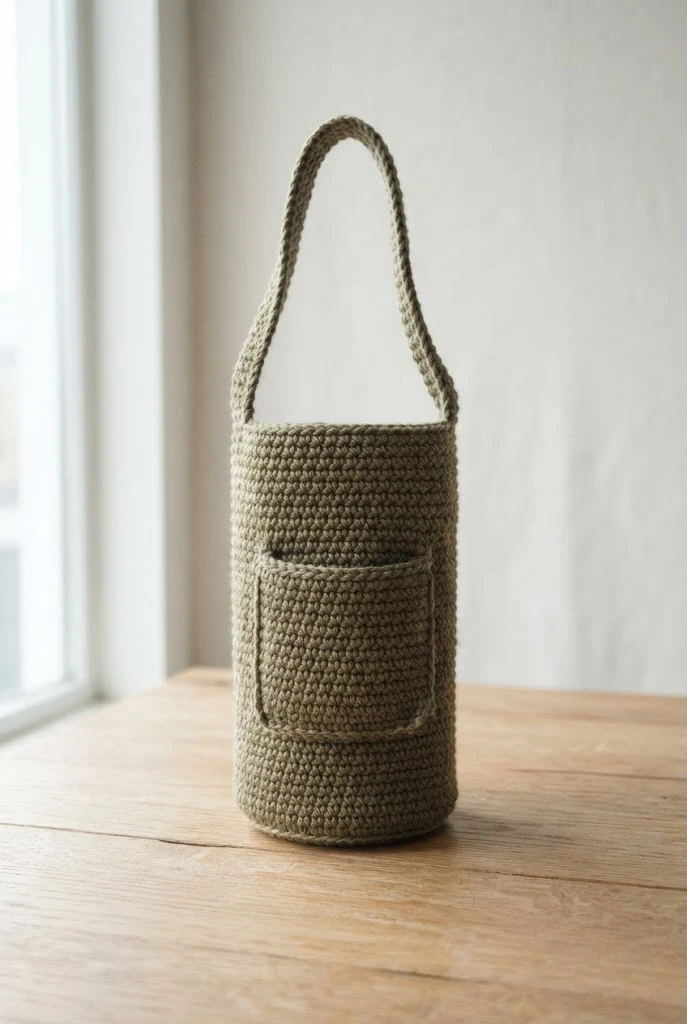 Monochromatic Olive Pocket Water Bottle Bag — crochet water bottle bag style outfit
