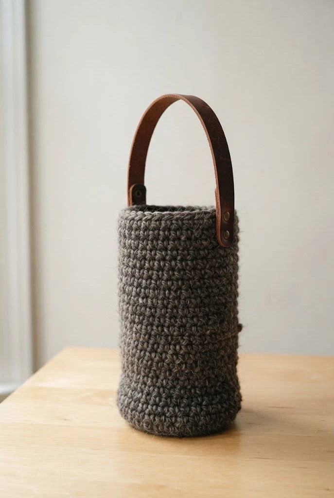 Leather-Accented Rustic Wine Caddy — crochet wine bag style outfit