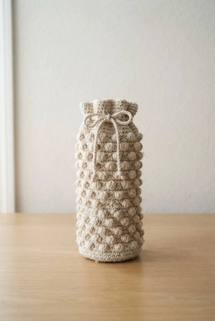 Boho Bobble Stitch Bottle Holder — crochet wine bag style outfit
