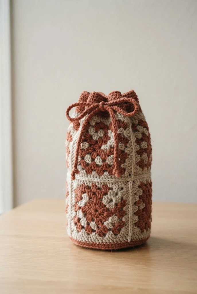 Granny Square Mosaic Wine Bag — crochet wine bag style outfit
