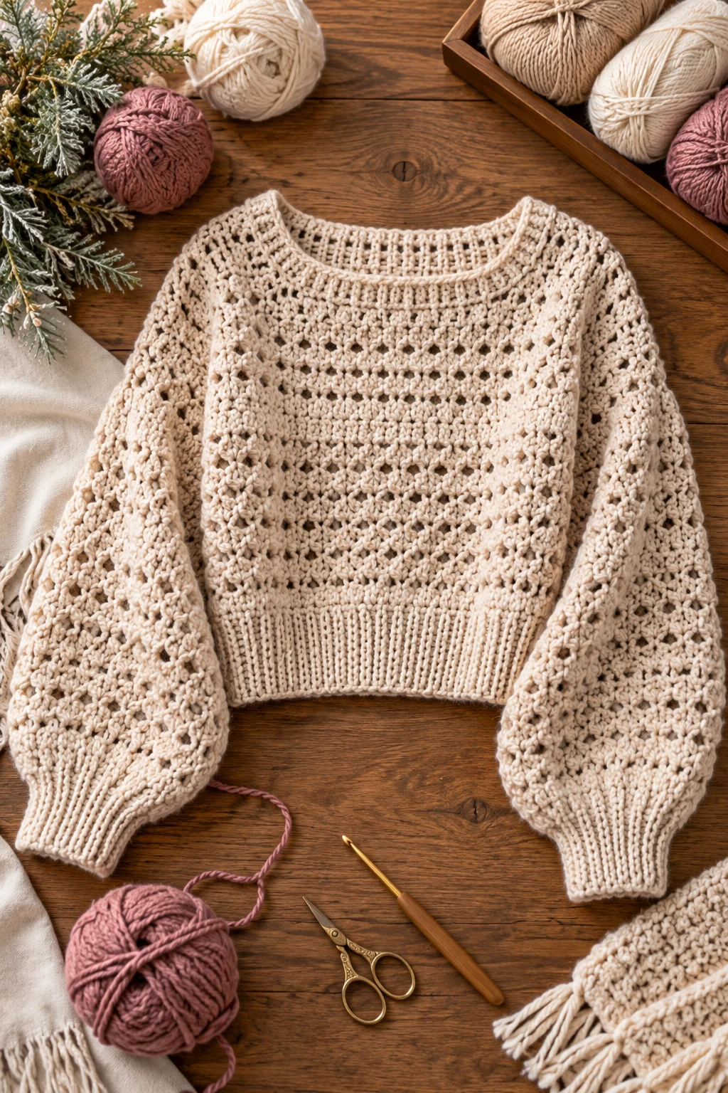 Crochet Winter Top With Long Sleeves — crochet winter style outfit
