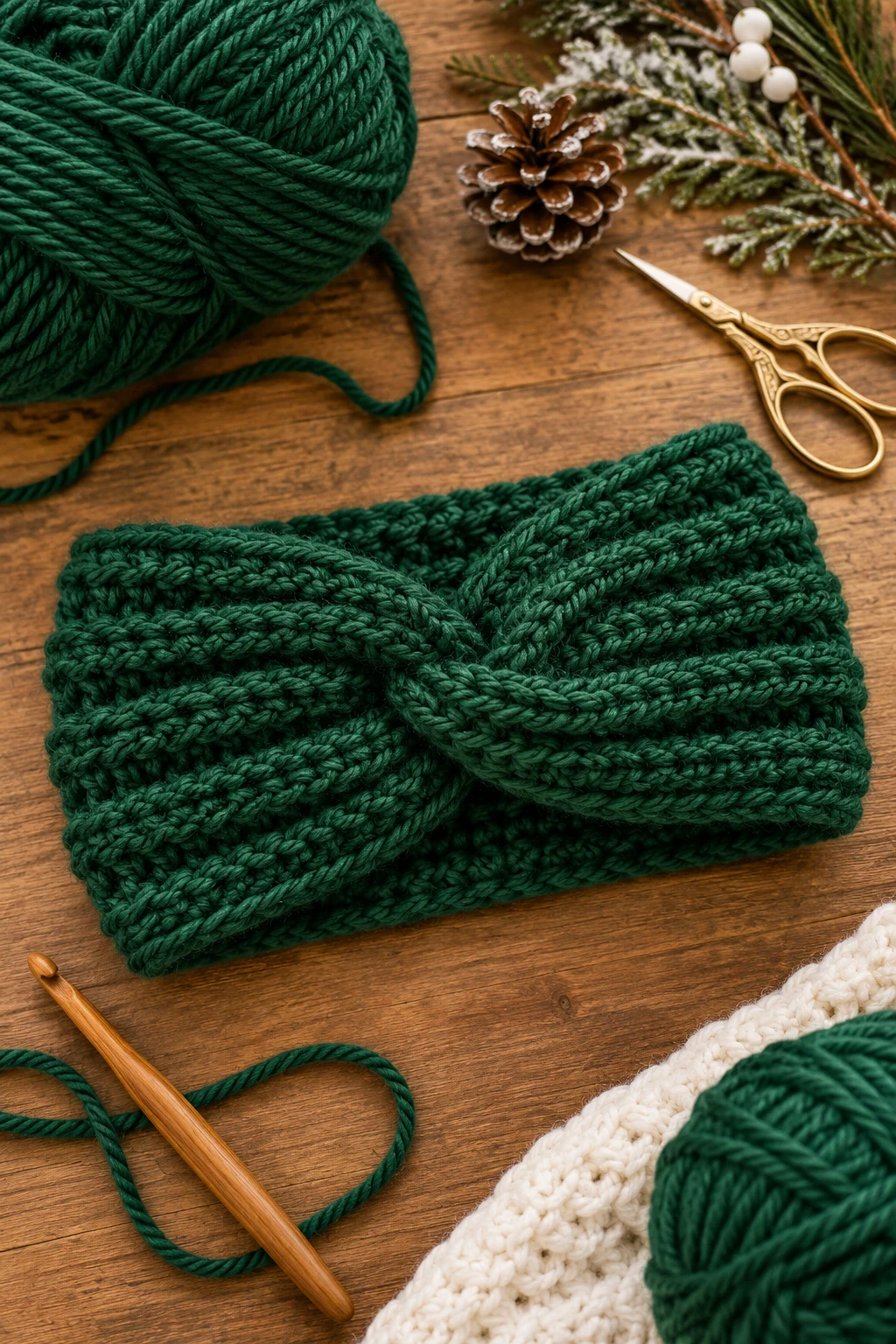 Forest Green Crochet Winter Headband — crochet winter style outfit