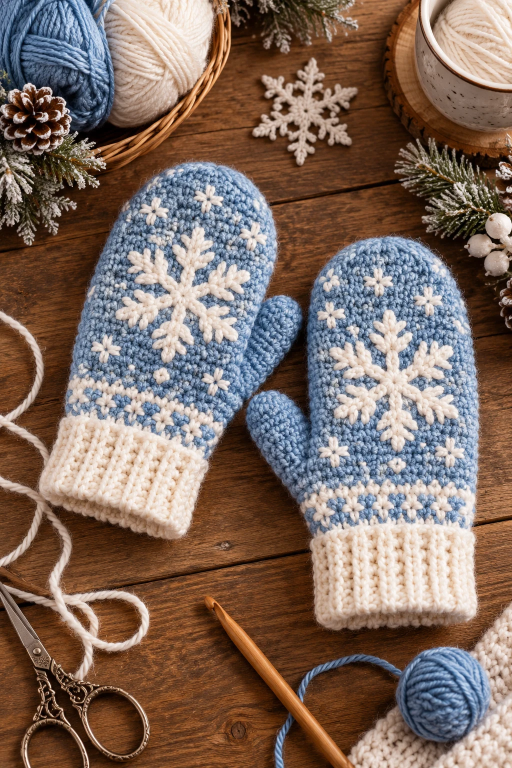 Snowflake Crochet Winter Mittens — crochet winter style outfit