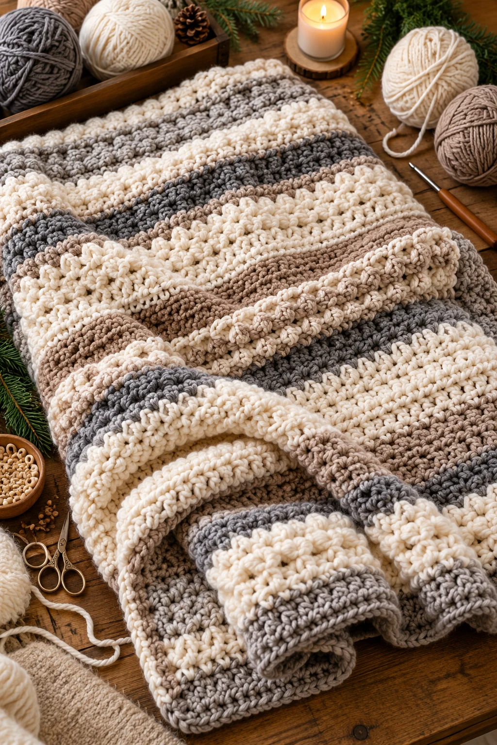 Textured Crochet Winter Blanket — crochet winter style outfit