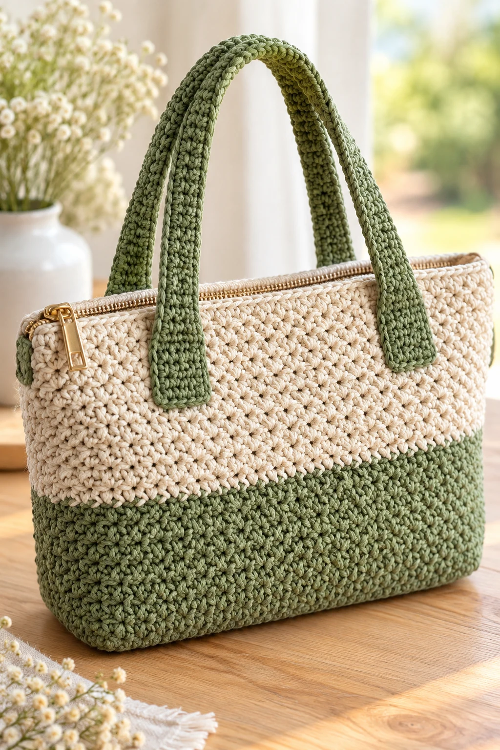 Crochet Work Bag With Zipper Closure — crochet work bag