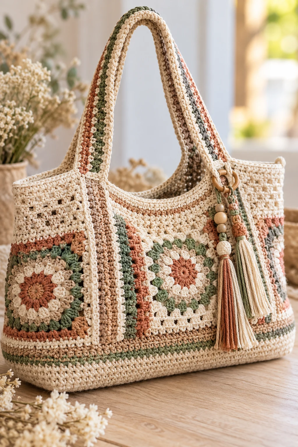 Boho Crochet Work Bag — crochet work bag