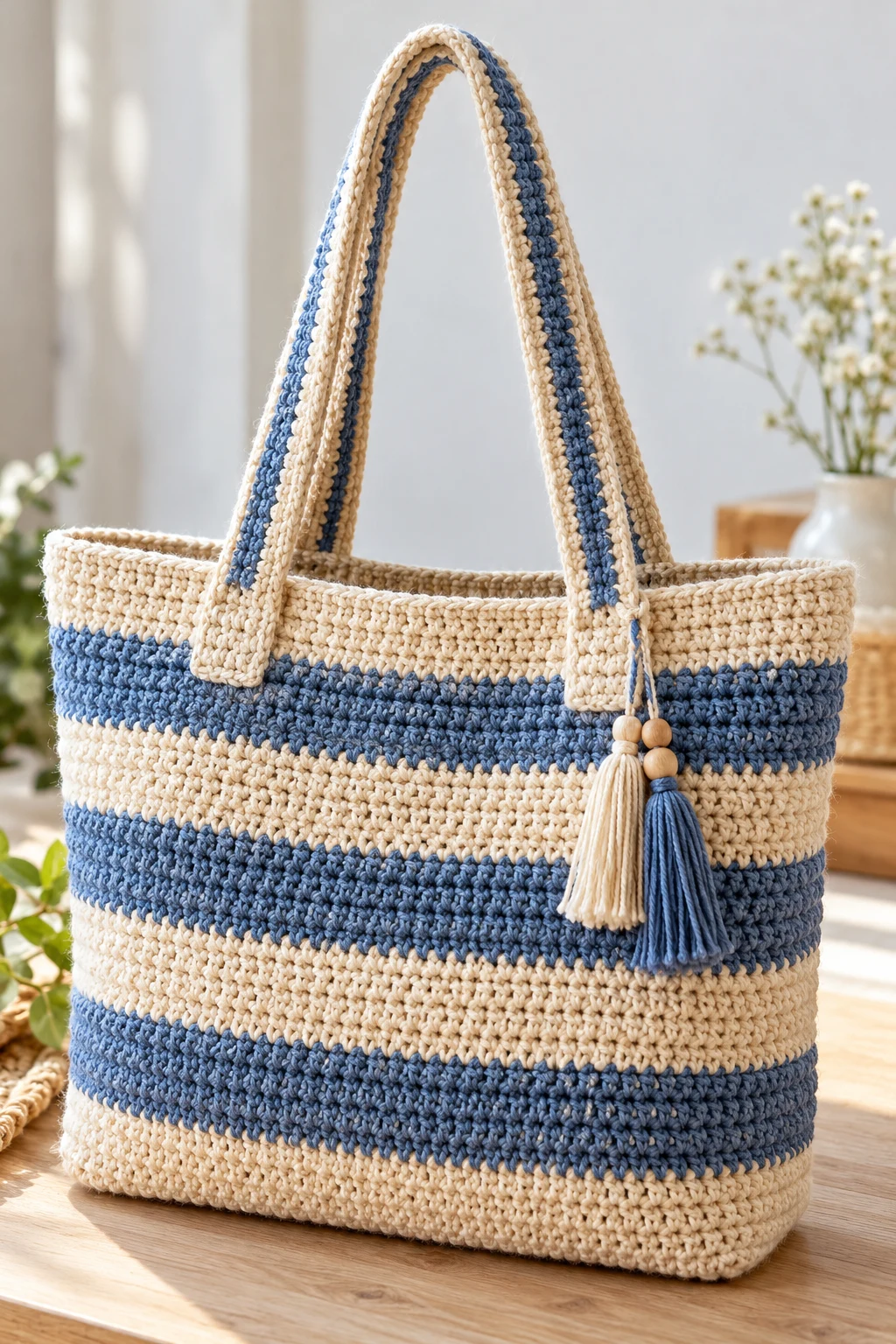 Striped Crochet Work Tote — crochet work bag