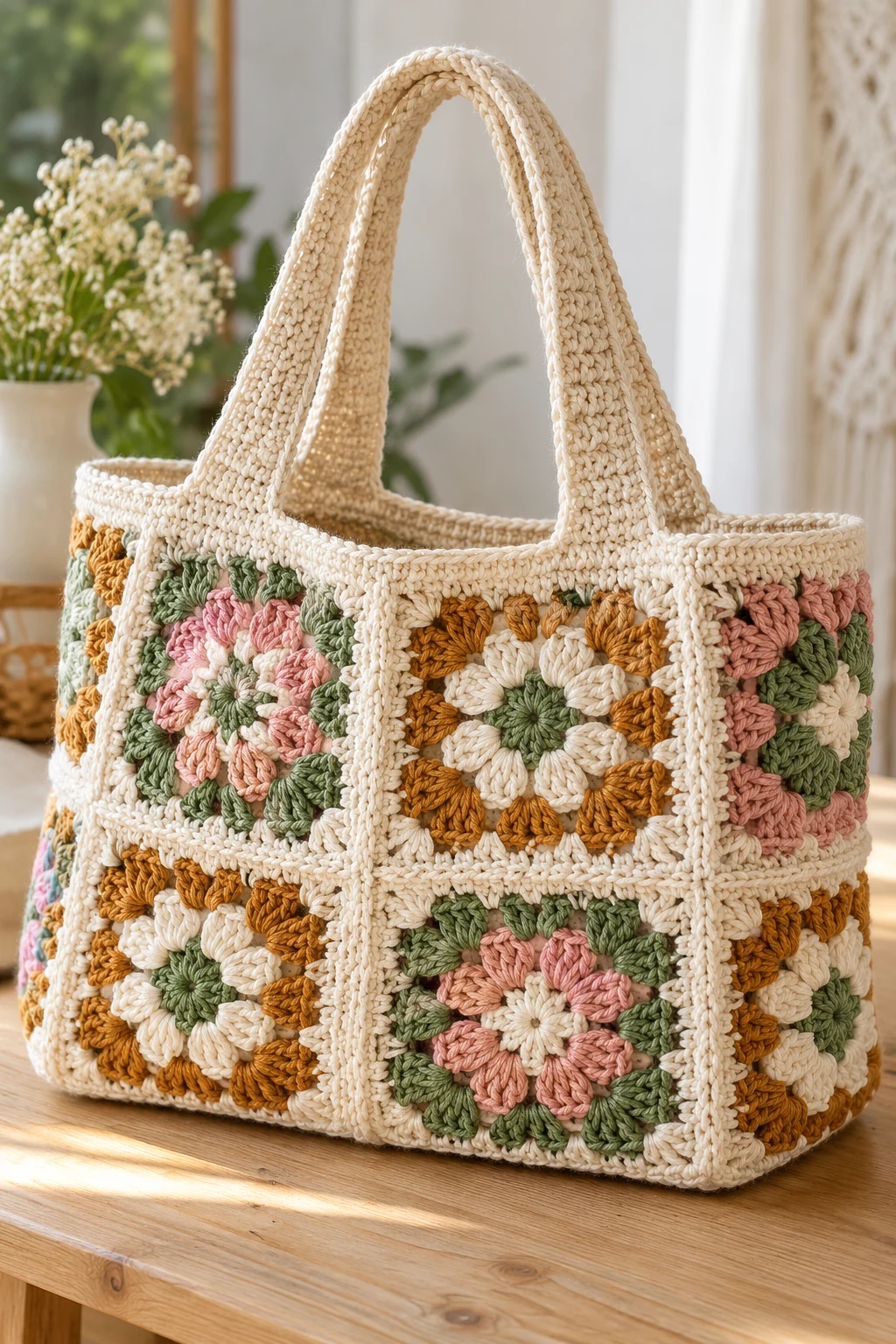 Granny Square Crochet Work Bag — crochet work bag