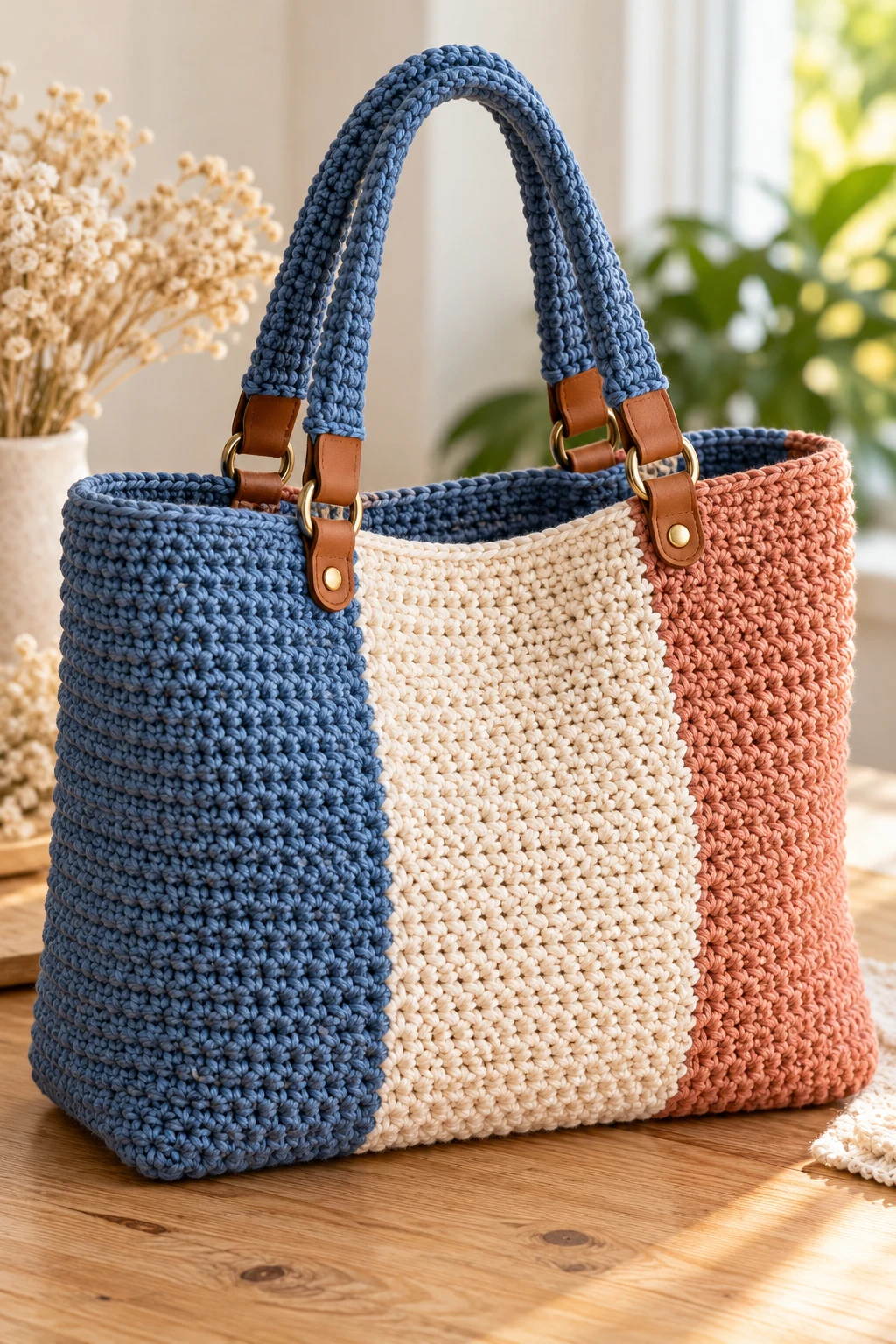 Color-Block Crochet Work Handbag — crochet work bag