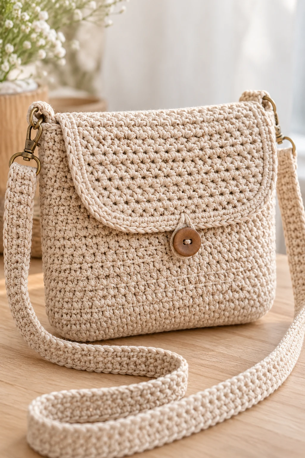 Minimalist Beige Cross Body Crochet Bag — cross body crochet bag