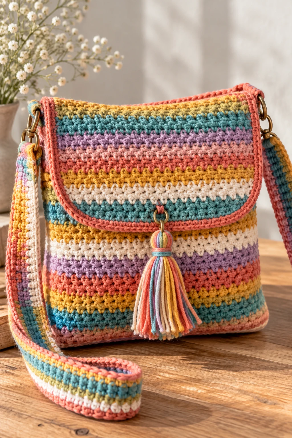 Colorful Striped Cross Body Crochet Bag — cross body crochet bag