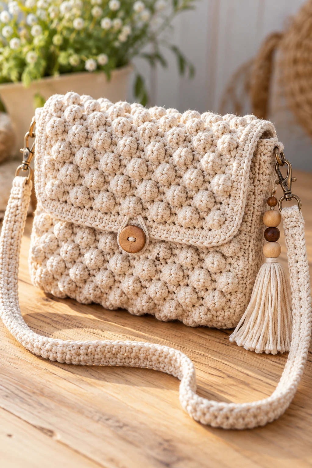 Textured Bobble Stitch Cross Body Crochet Bag — cross body crochet bag