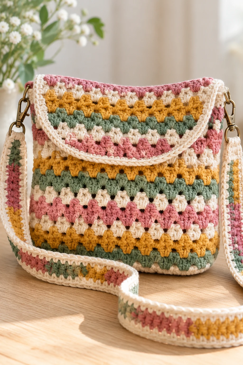 Granny Stripe Cross Body Crochet Bag — cross body crochet bag