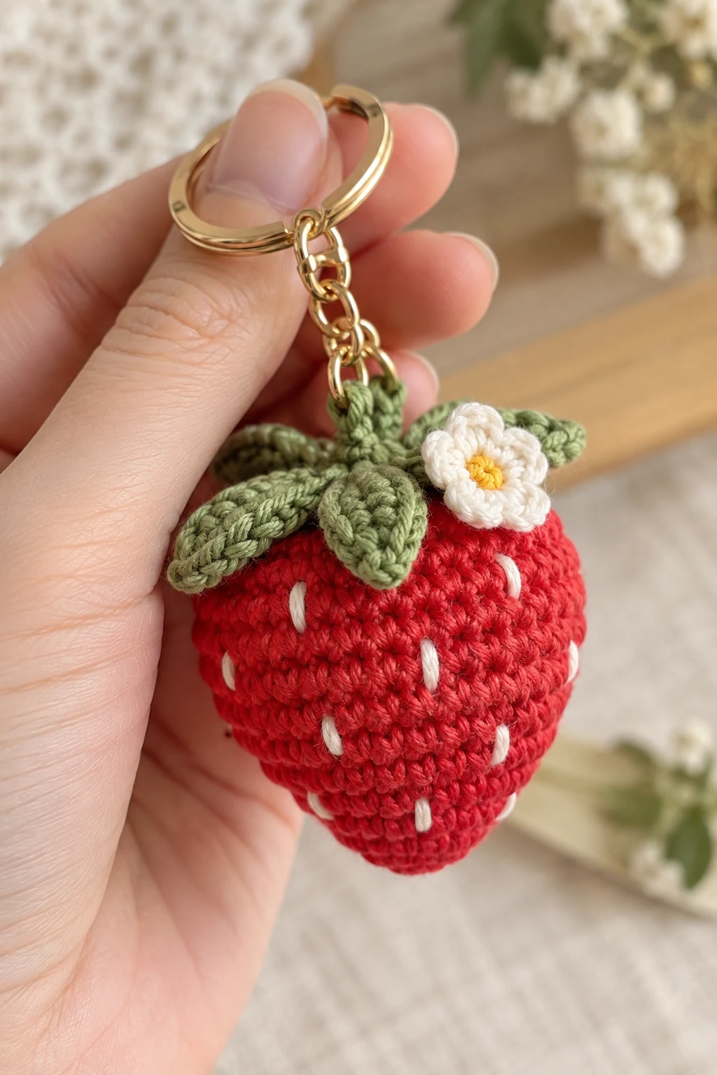 Adorable Crochet Strawberry Keychain — cute crochet gift style outfit