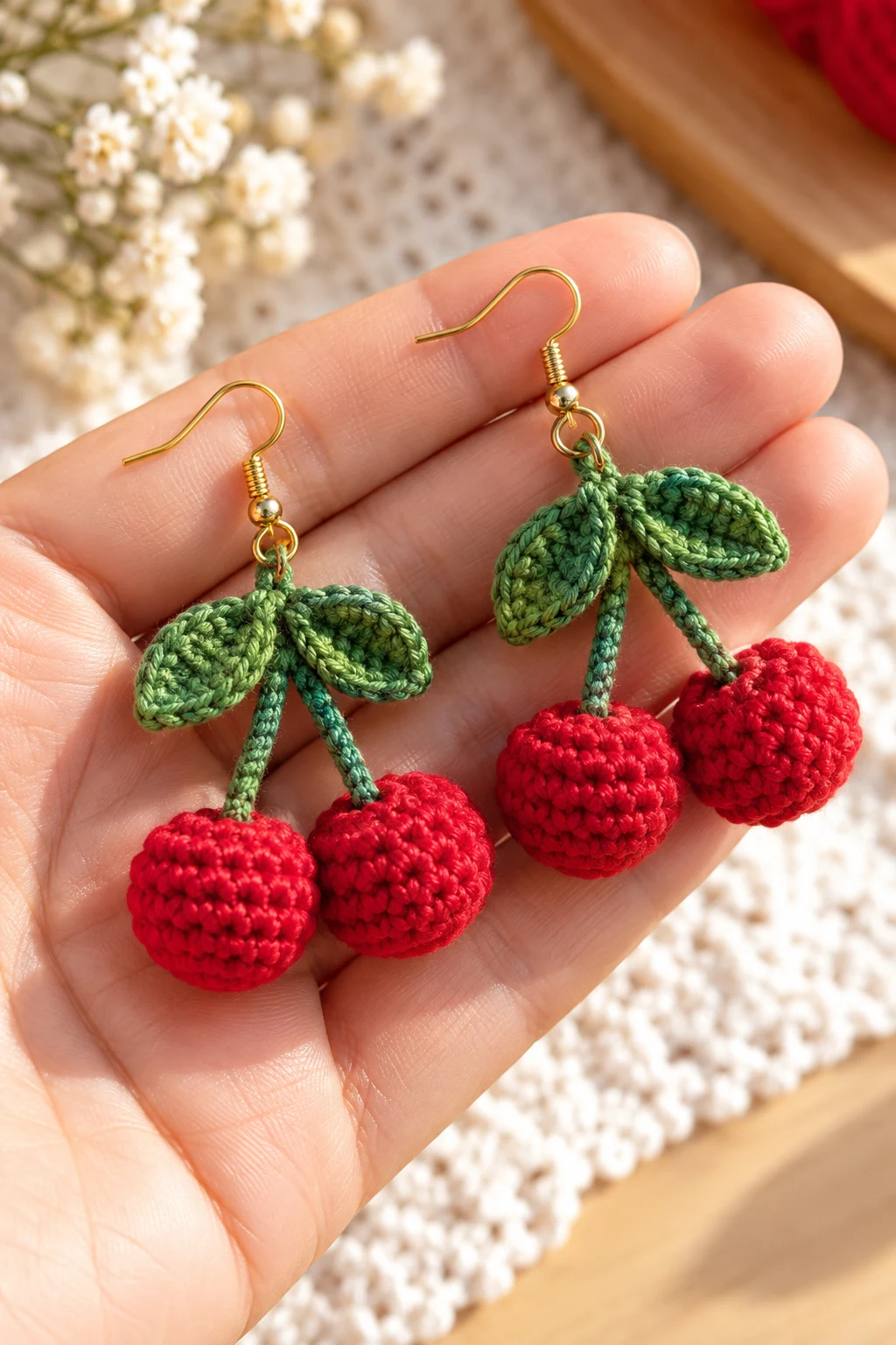 Crochet Cherry Earrings — cute crochet gift style outfit