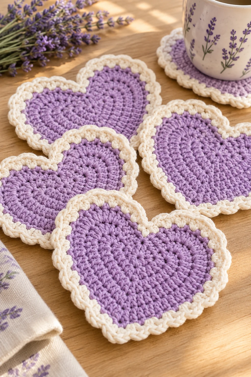Crochet Lavender Heart Coasters — cute crochet gift style outfit