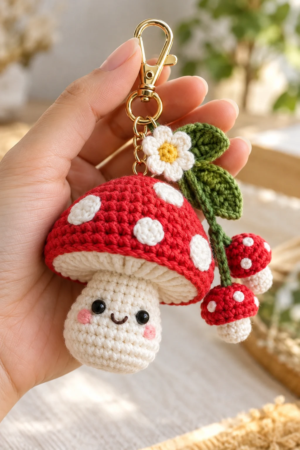 Crochet Mushroom Bag Charm — cute crochet gift style outfit