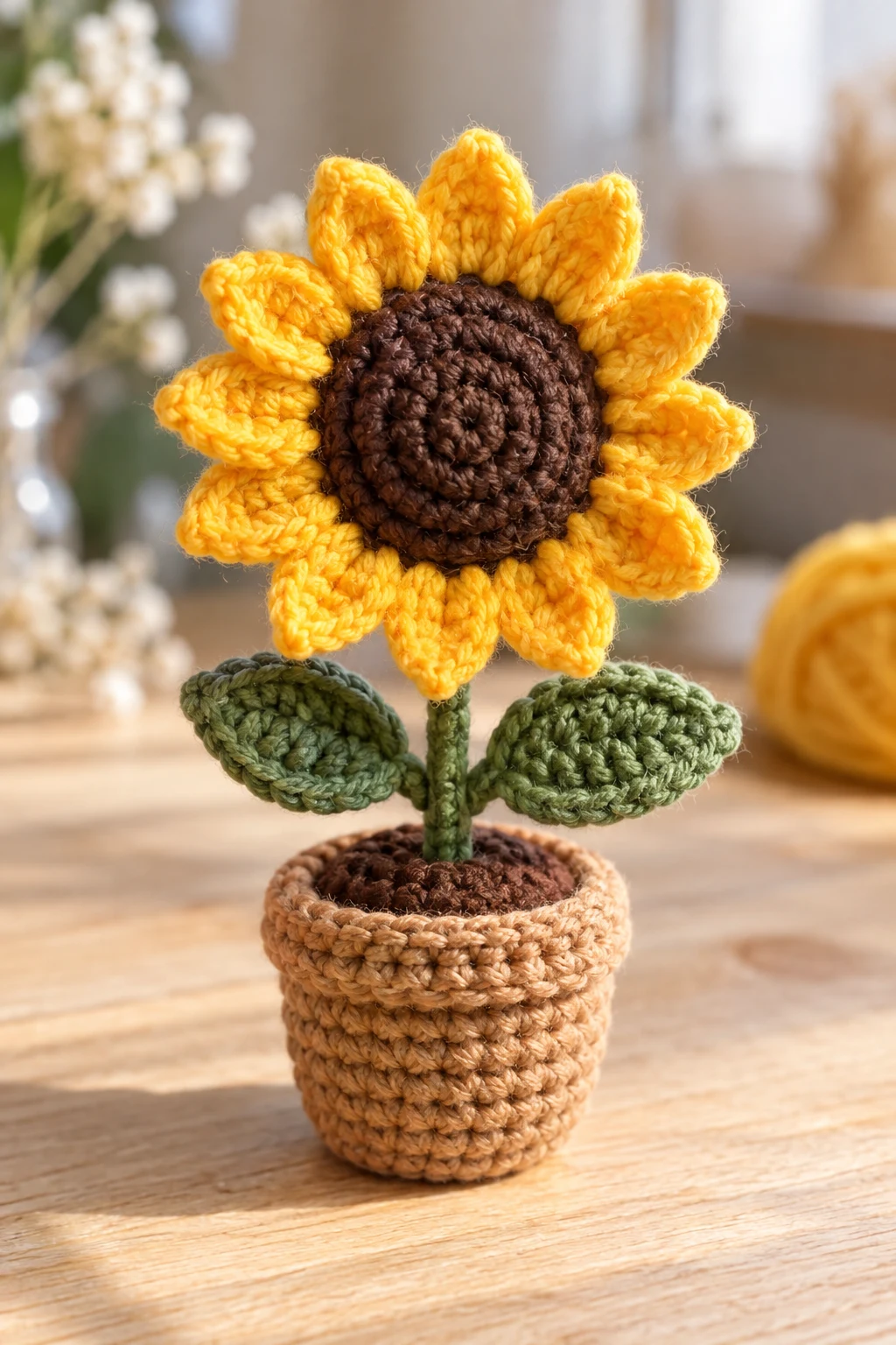 Crochet Mini Sunflower Pot — cute crochet gift style outfit