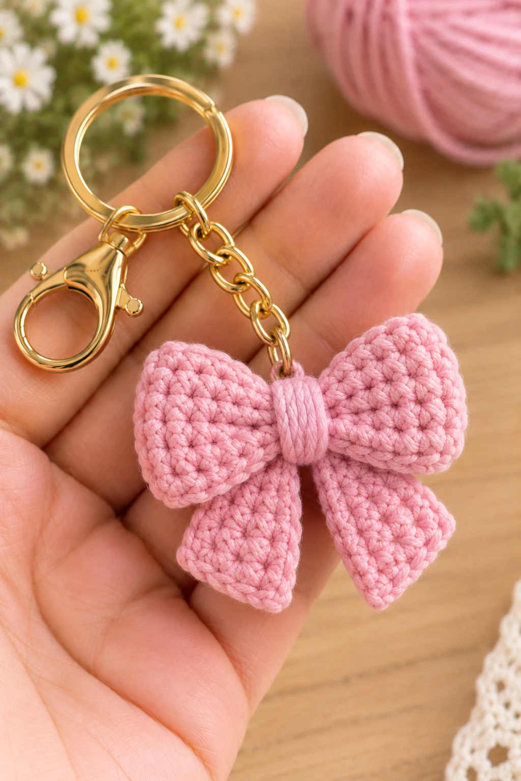 Mini Crochet Bow Keychain — cute crochet ideas keychain style outfit