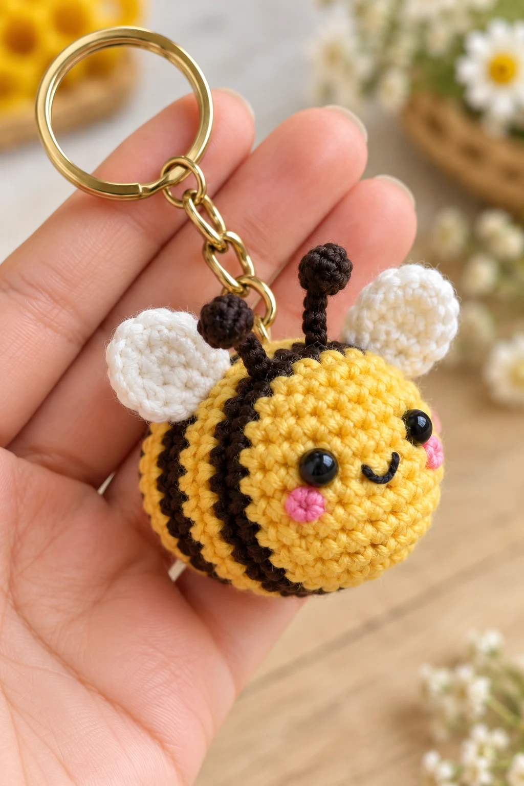 Smiling Mini Crochet Bee — cute crochet ideas keychain style outfit