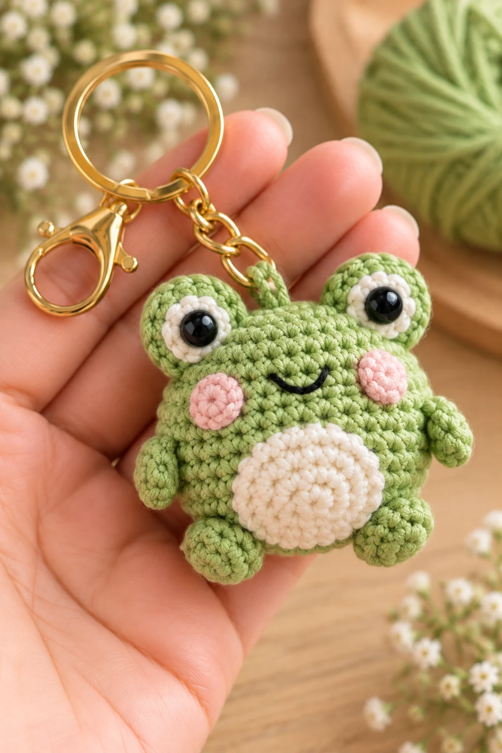 Mini Crochet Frog With Blush Cheeks — cute crochet ideas keychain style outfit