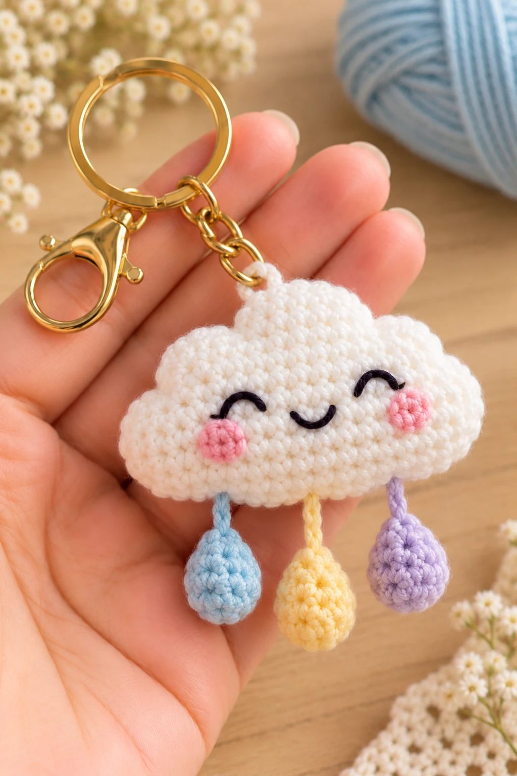 Cute Mini Crochet Keychain Ideas: Smiling Cloud — cute crochet ideas keychain style outfit