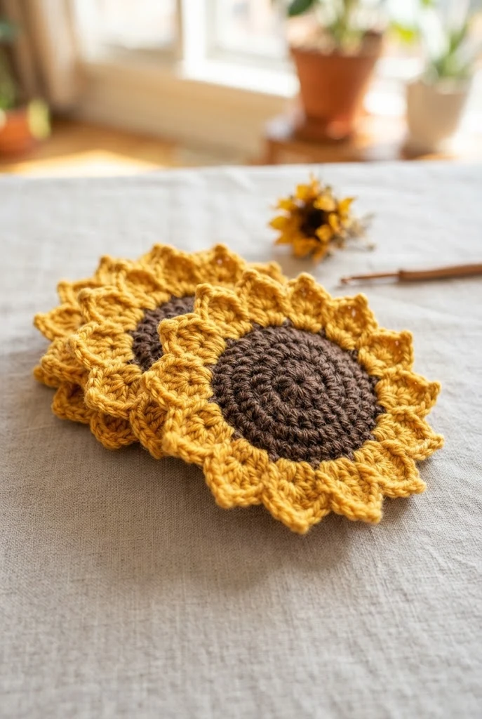 Sunflower Coaster Sets — cute crochet ideas style outfit