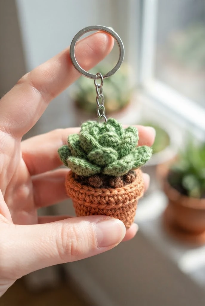 Mini Succulent Keychains — cute crochet ideas style outfit