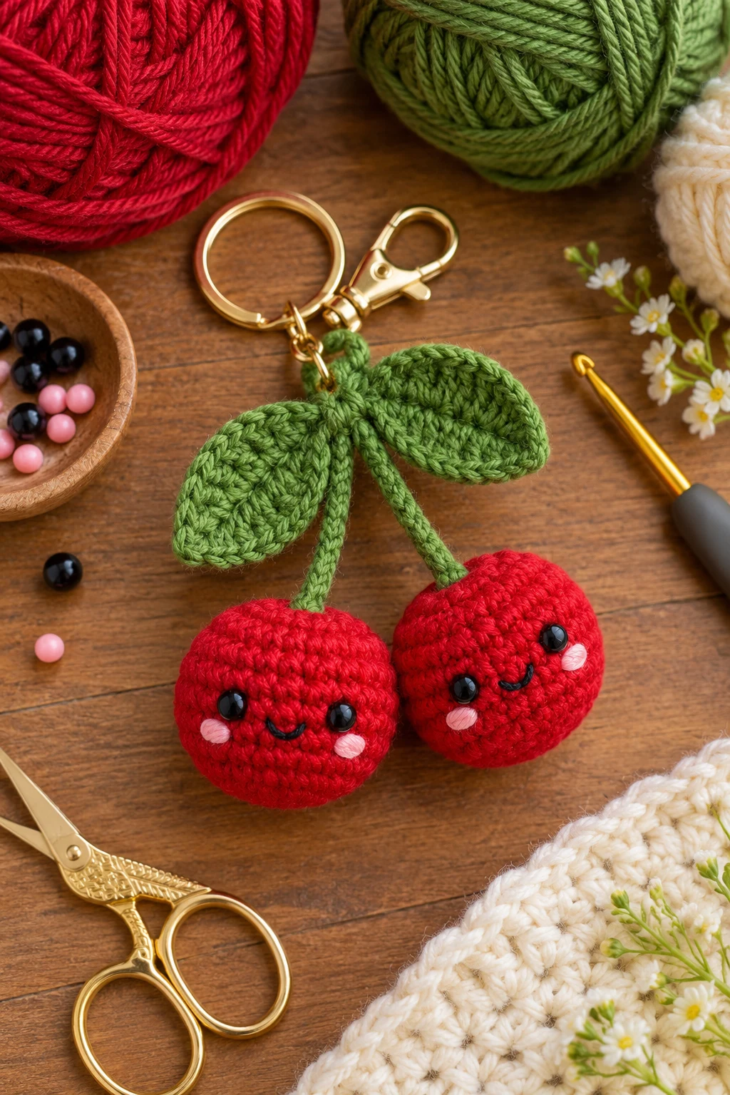 Tiny Cherry Pair — cute crochet keychains style outfit