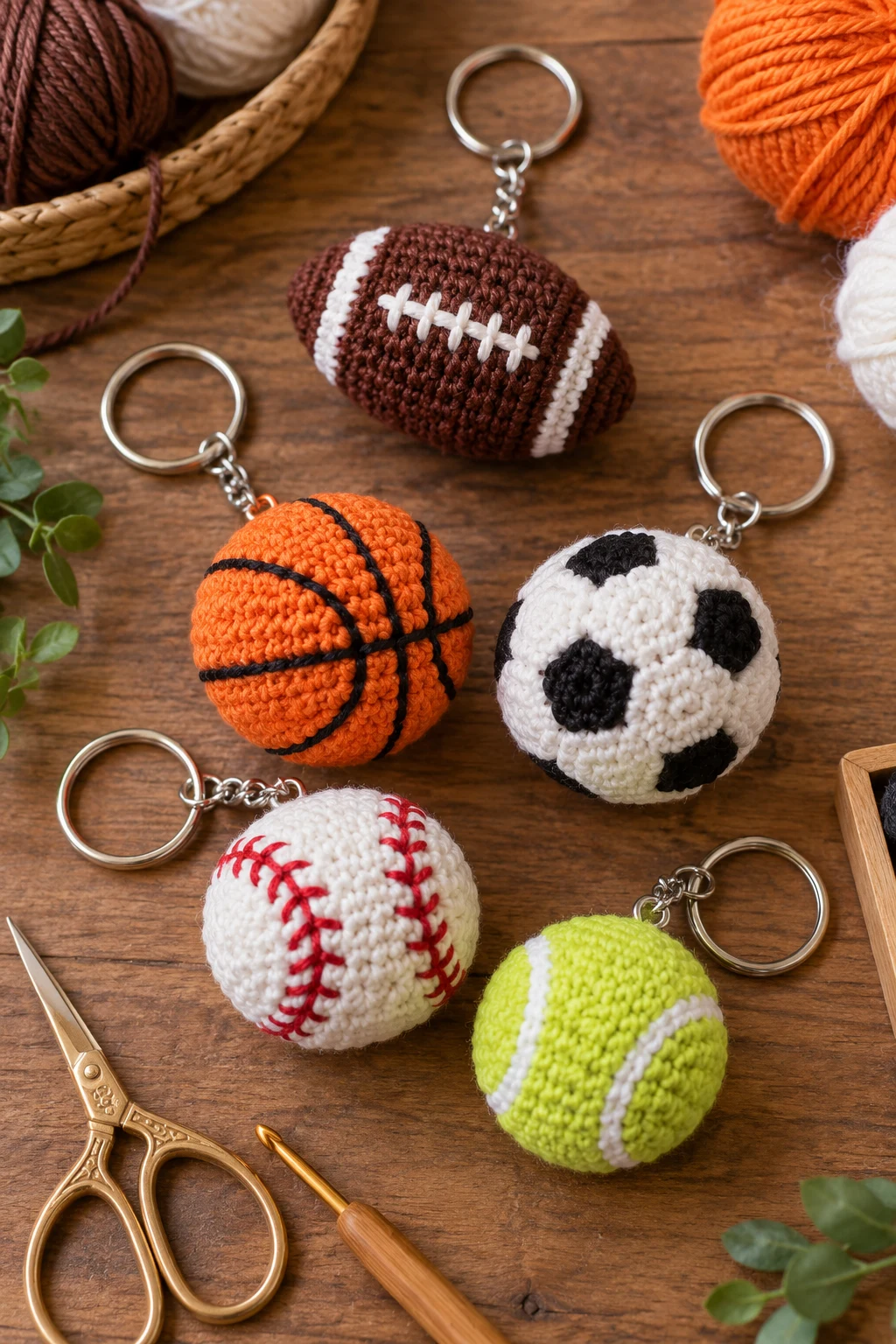 Tiny Football or Sports Ball — cute crochet keychains style outfit