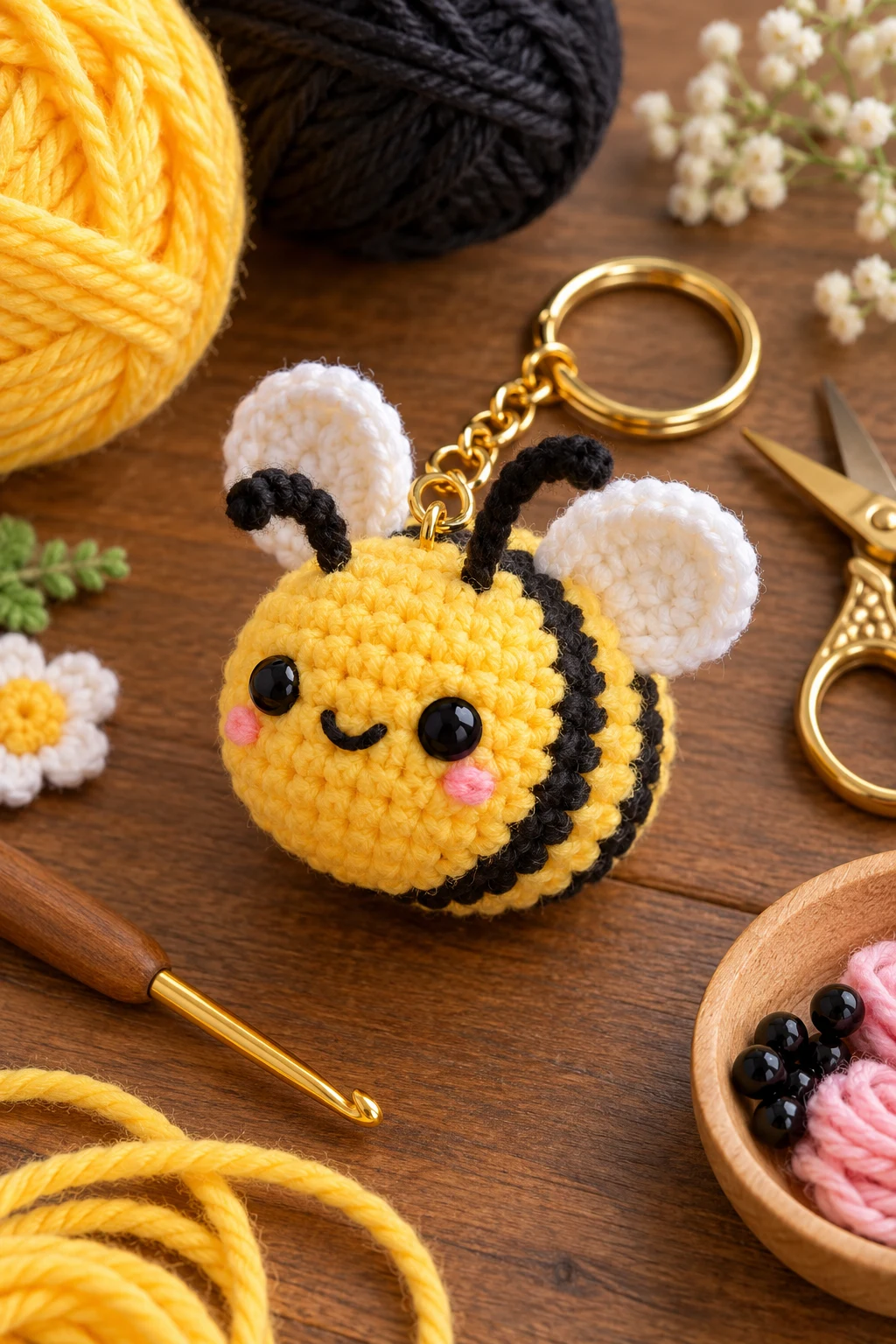 Mini Bee Buddy — cute crochet keychains style outfit