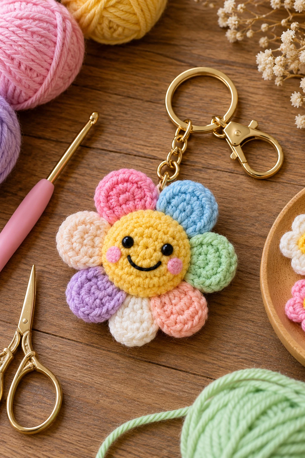 Smiley Flower Power — cute crochet keychains style outfit