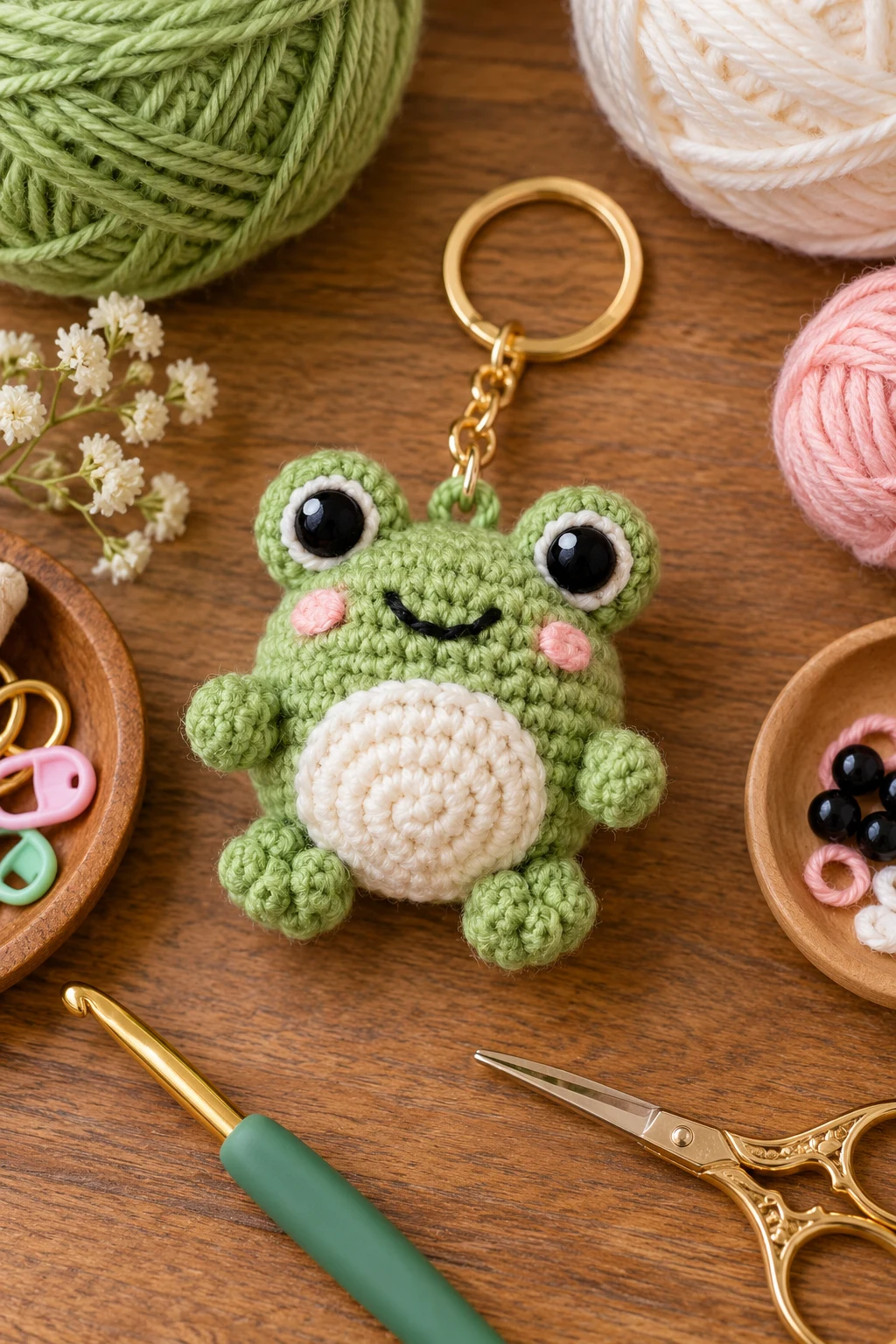 Tiny Frog Friend — cute crochet keychains style outfit