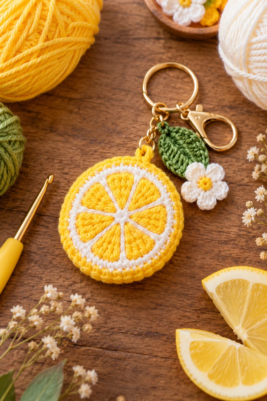Mini Lemon Slice — cute crochet keychains style outfit