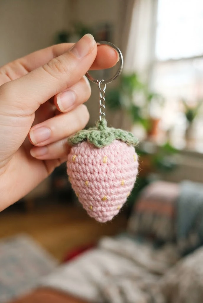 Pastel Strawberry Keychains — cute crochet