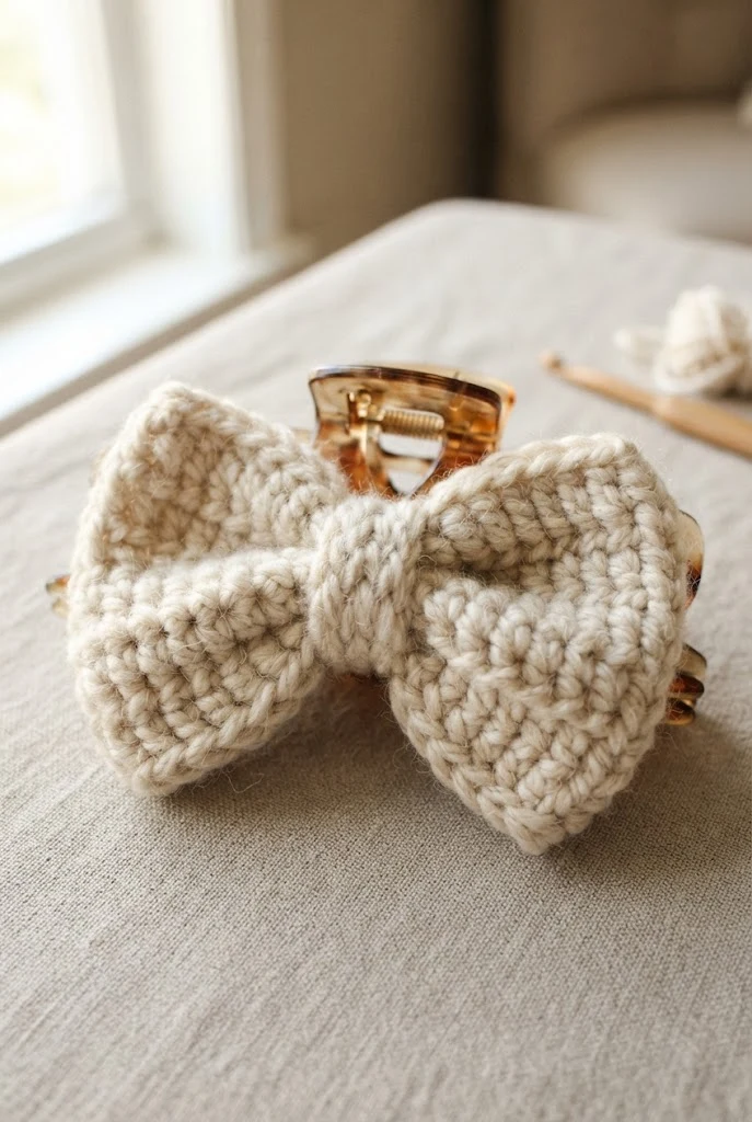 Chunky Bow Hair Claw — cute crochet