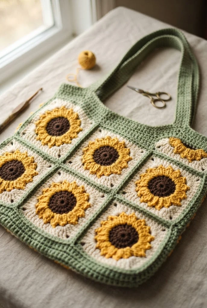 Sunflower Granny Square Tote — cute crochet