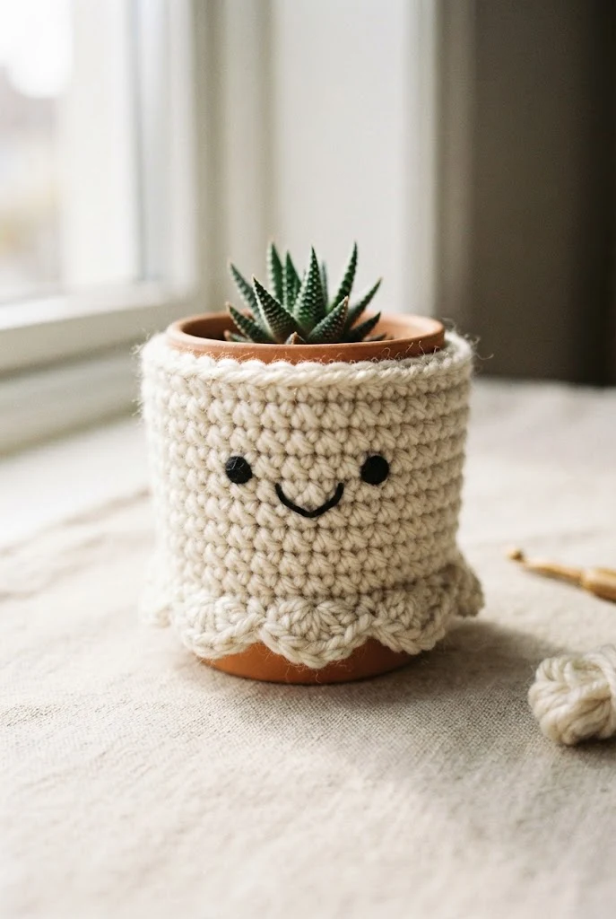 Mini Ghost Plant Cozy — cute crochet
