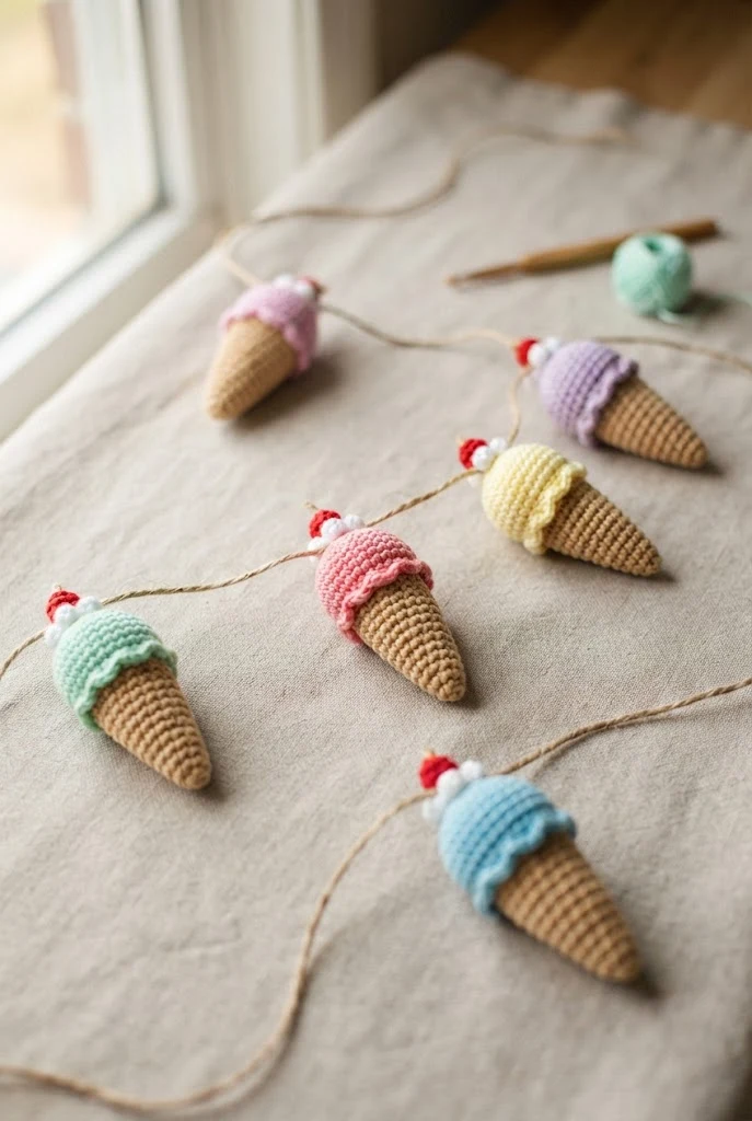 Ice Cream Cone Garland — cute crochet