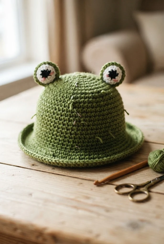 Mini Frog Bucket Hat — cute crochet