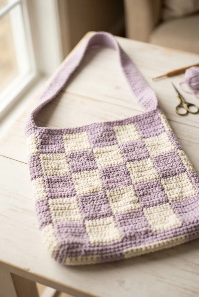 Checkered Crochet Shoulder Bag — cute crochet